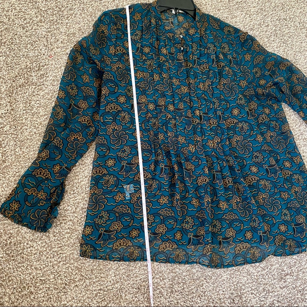 LOFT blue/green/gold and black floral 3/4 button blouse.Size Medium - Picture 7 of 9